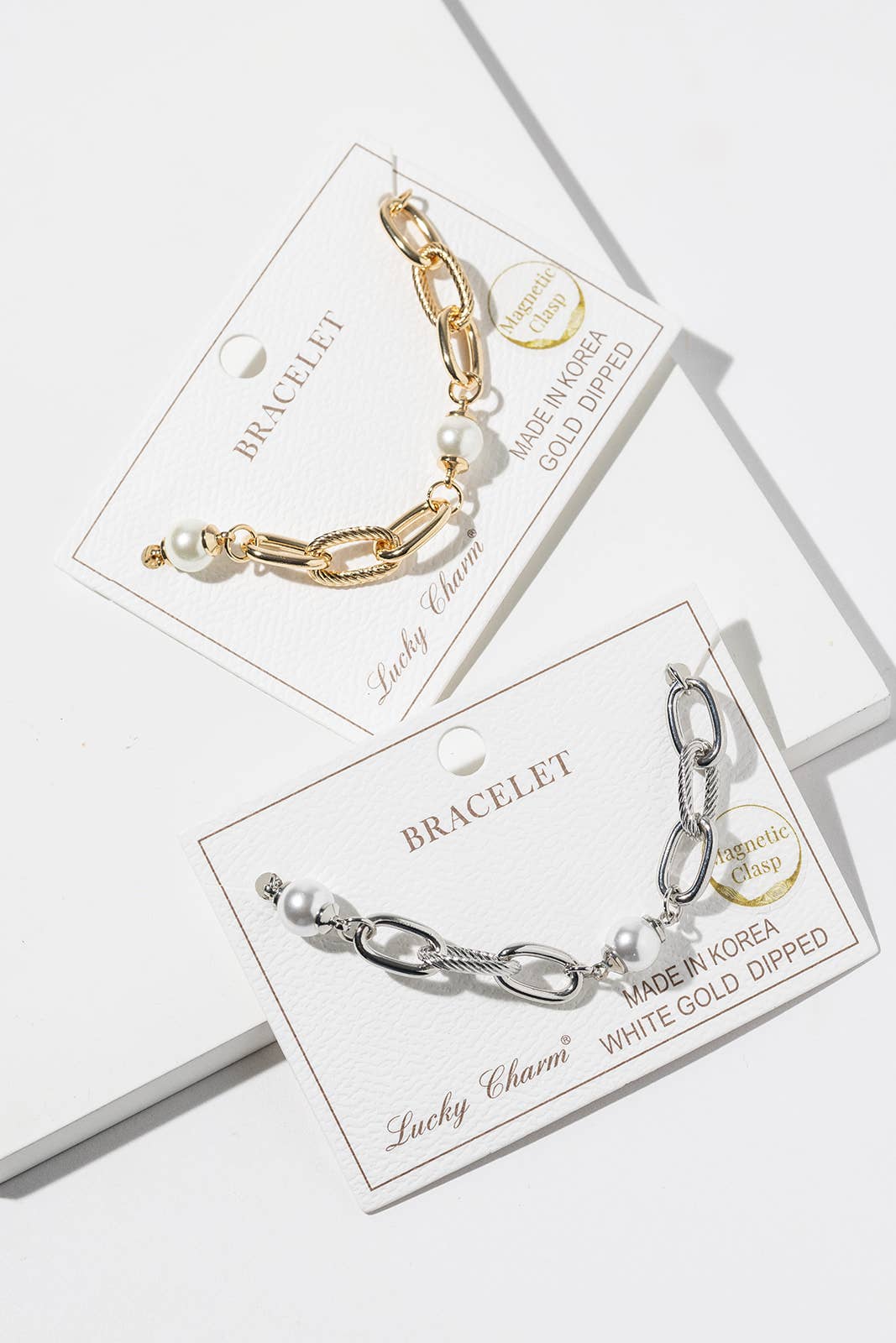 Pearl & Mixed-Link Chain Bracelet with Magnetic Clasp