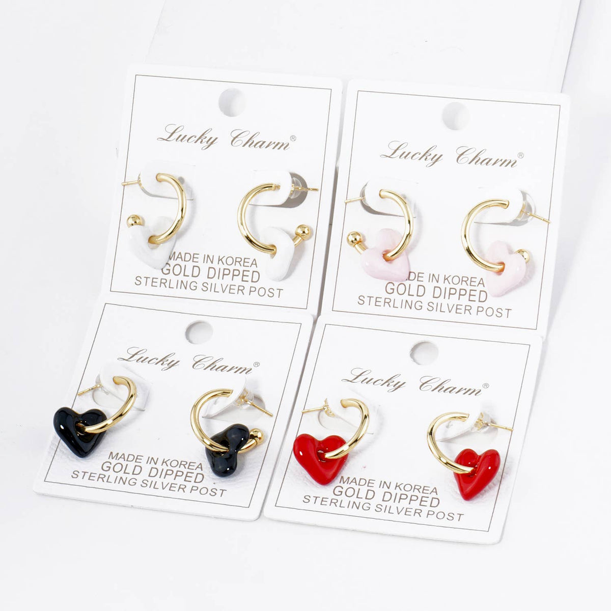 18K GOLD DIPPED COLOR COATED HEART DROP 15MM HOOP EARRINGS