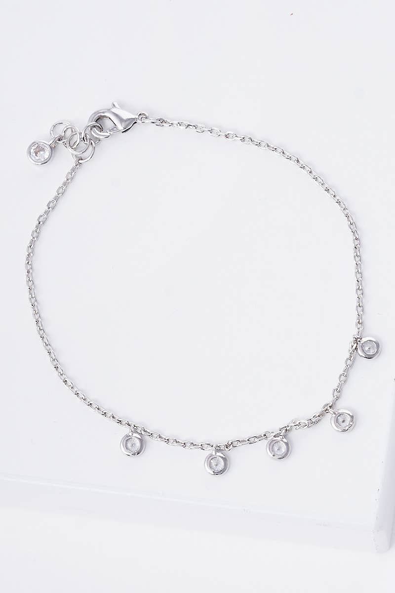 Bezel Cubic Zirconia Station Dangle Bracelet