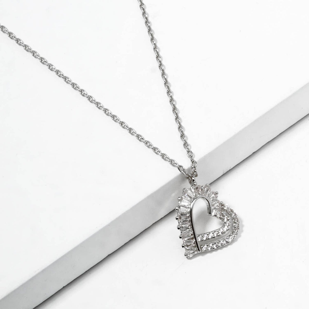 18K Gold Dipped CZ Pave Heart Pendant Delicate Necklace