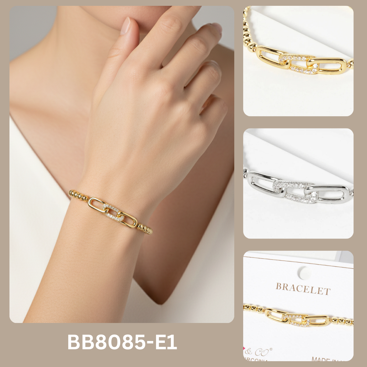 Minimalist Pave Interlocking Link Ball Chain Bracelet