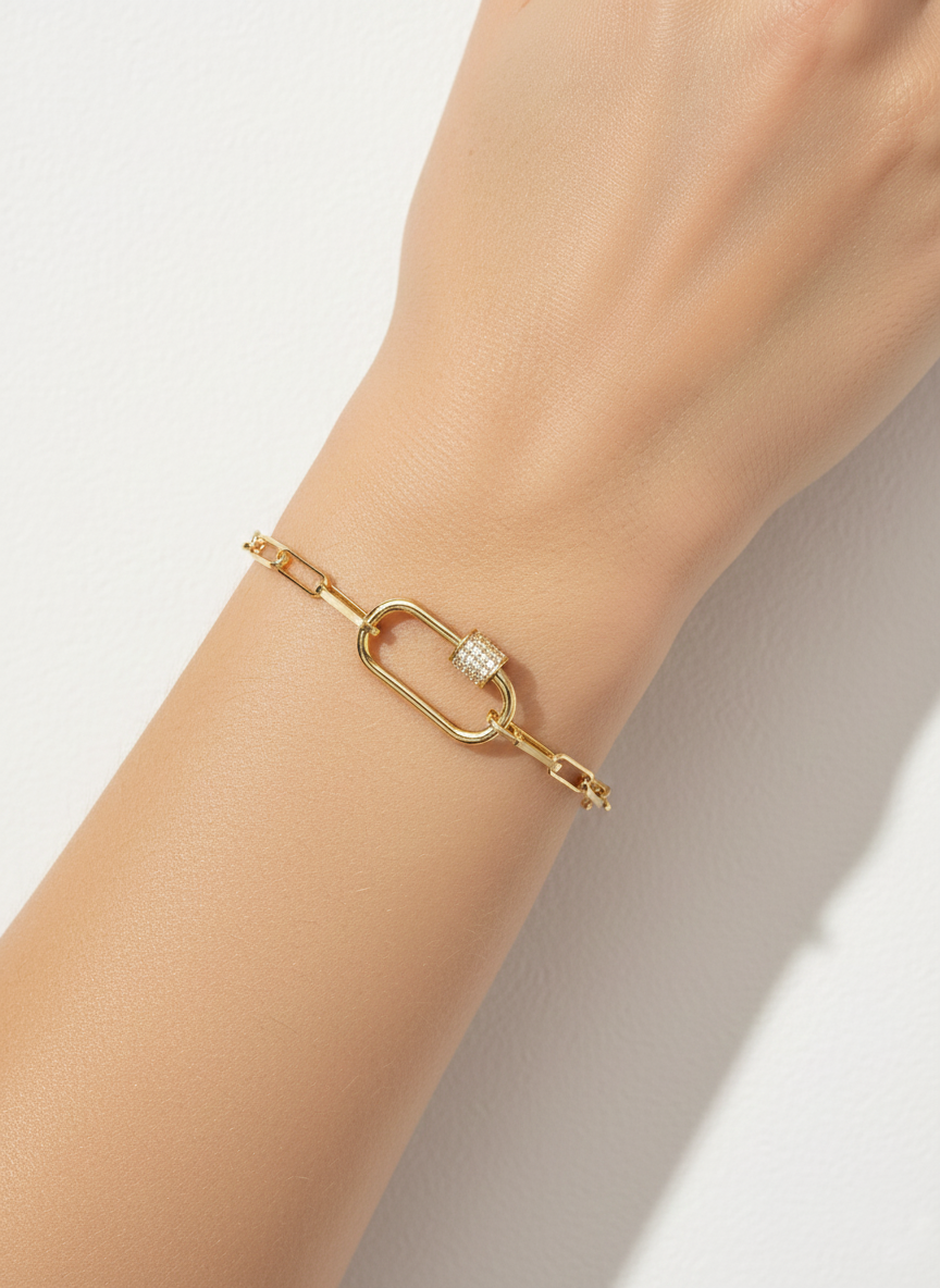 Pave Lock Link Chain Bracelet