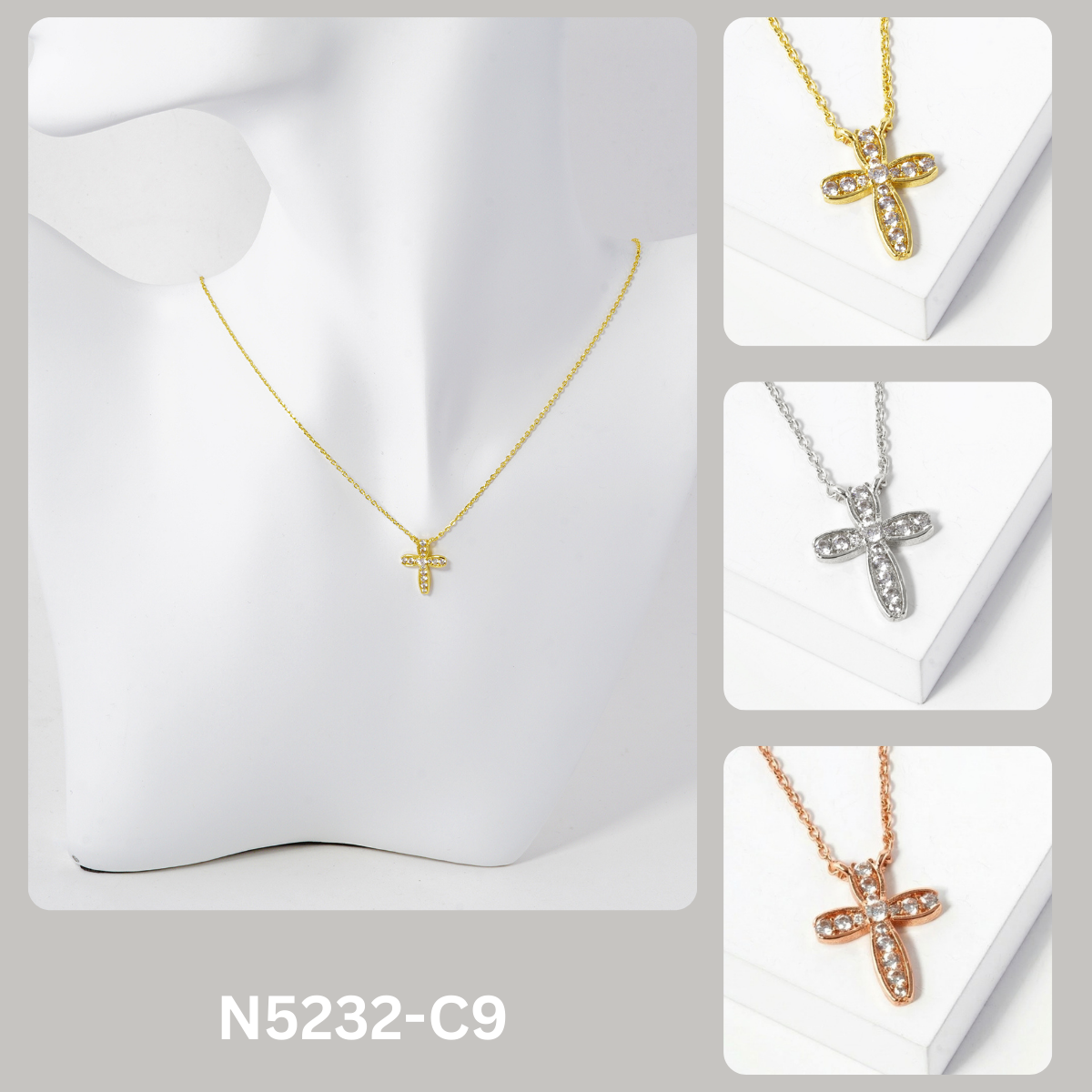 Dainty Rhinestone Cross Pendant Necklace