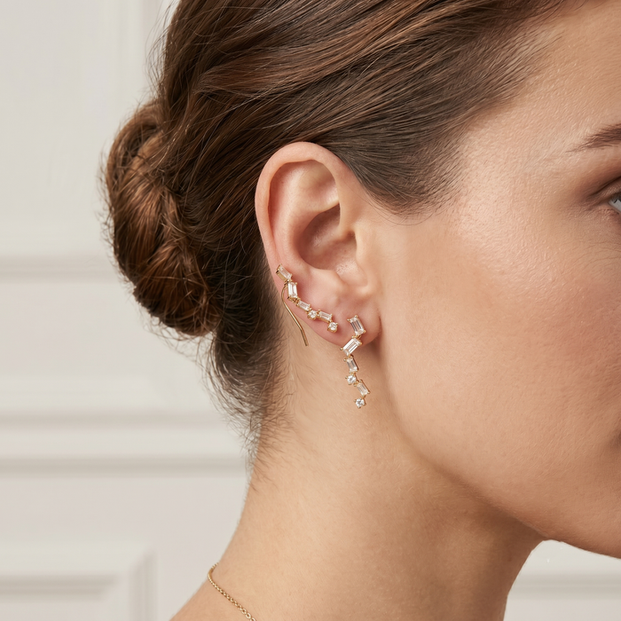 Cubic Zirconia Baguette Ear Crawler