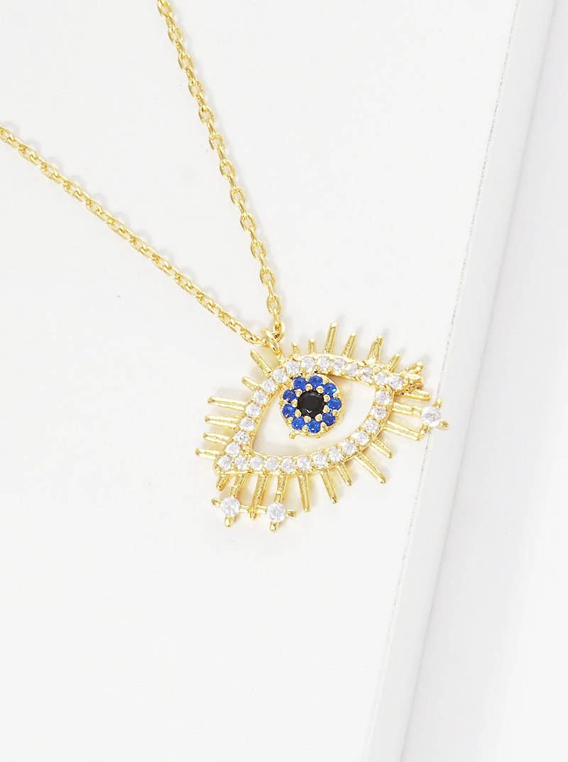 Gold Blue Evil Eye Starburst Necklace