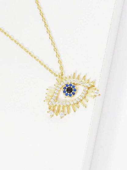 Gold Blue Evil Eye Starburst Necklace