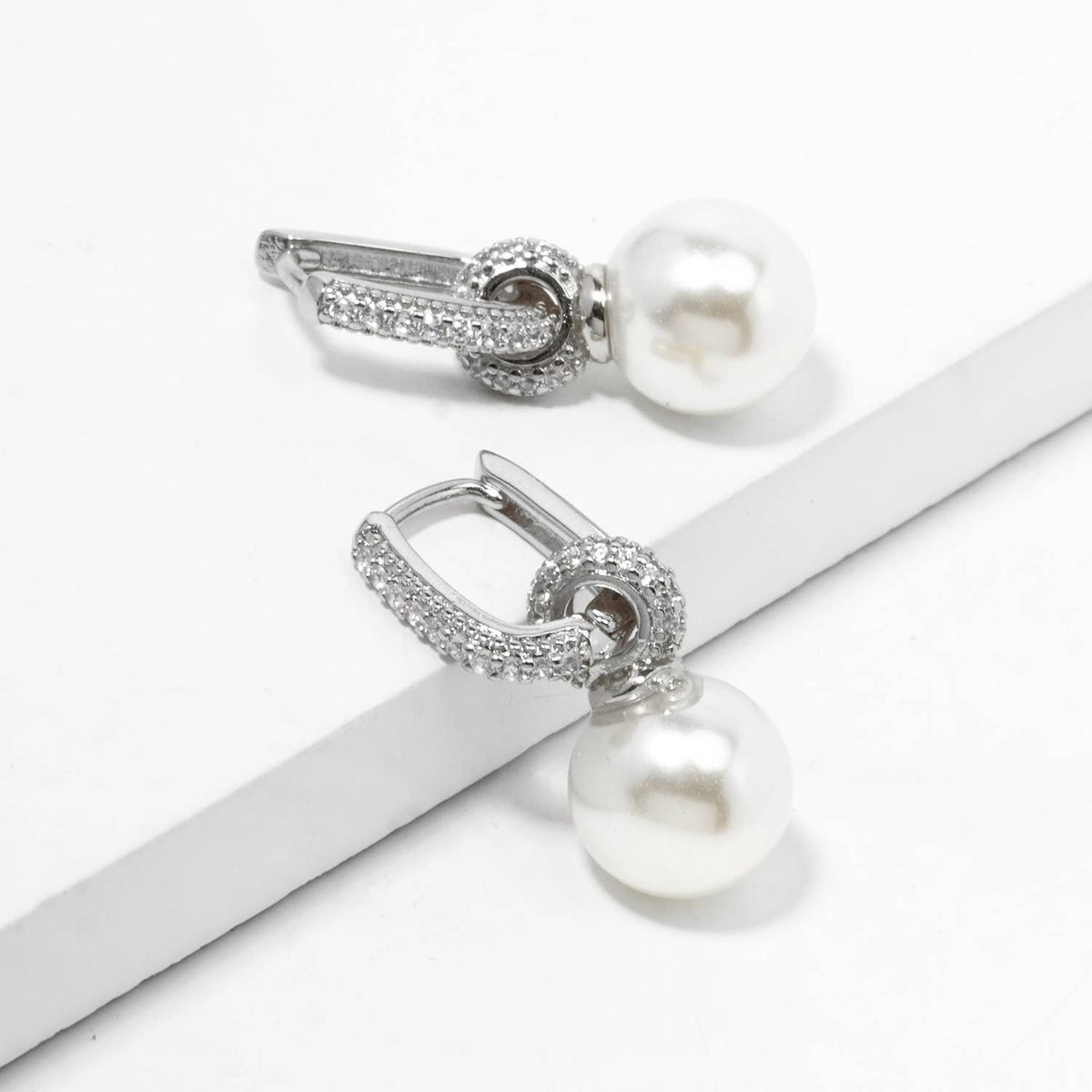 Dainty Pave Huggie Hoop & Pearl Drop Earrings