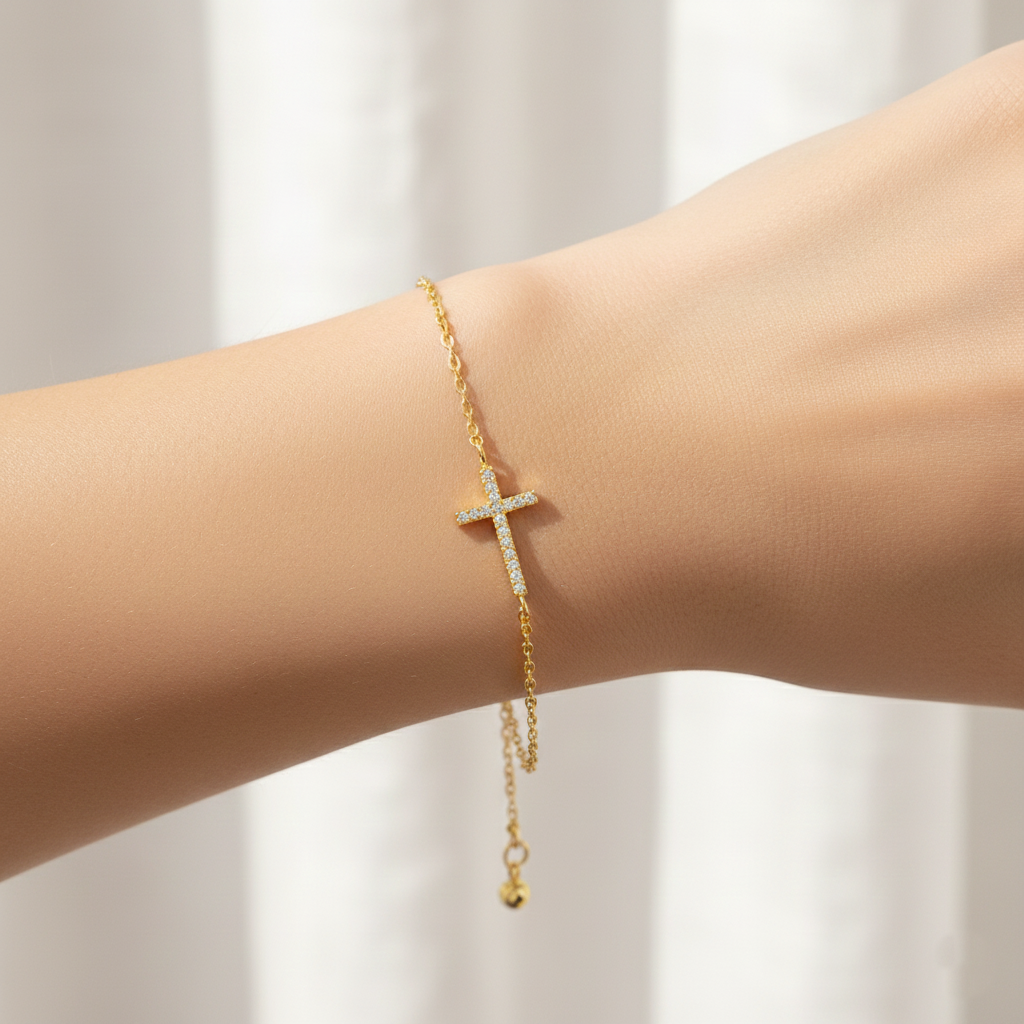 Minimalist Pavé Cross Charm Bracelet