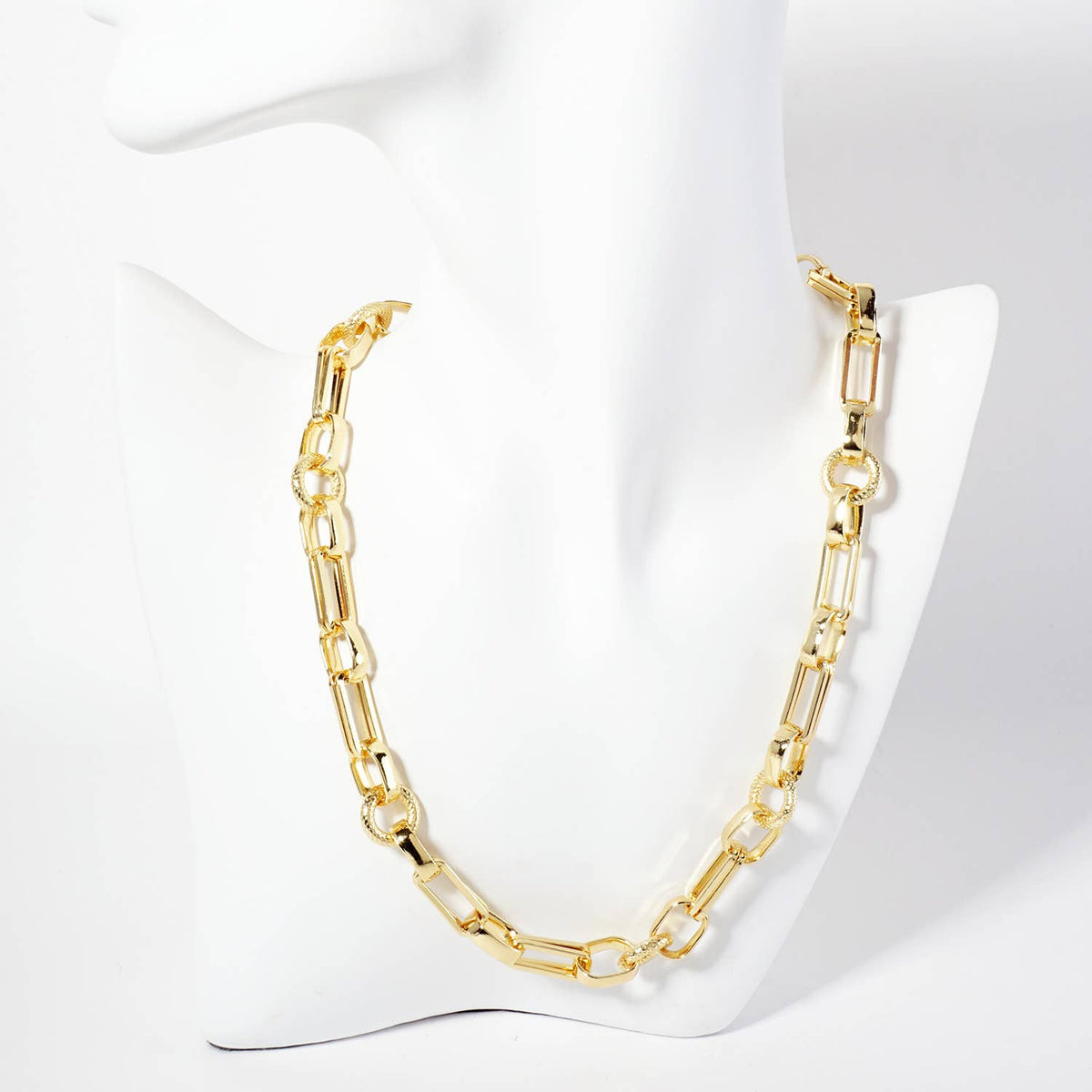 18K-Gold-Dipped 17-12mm Textured Geometric Chain Necklace