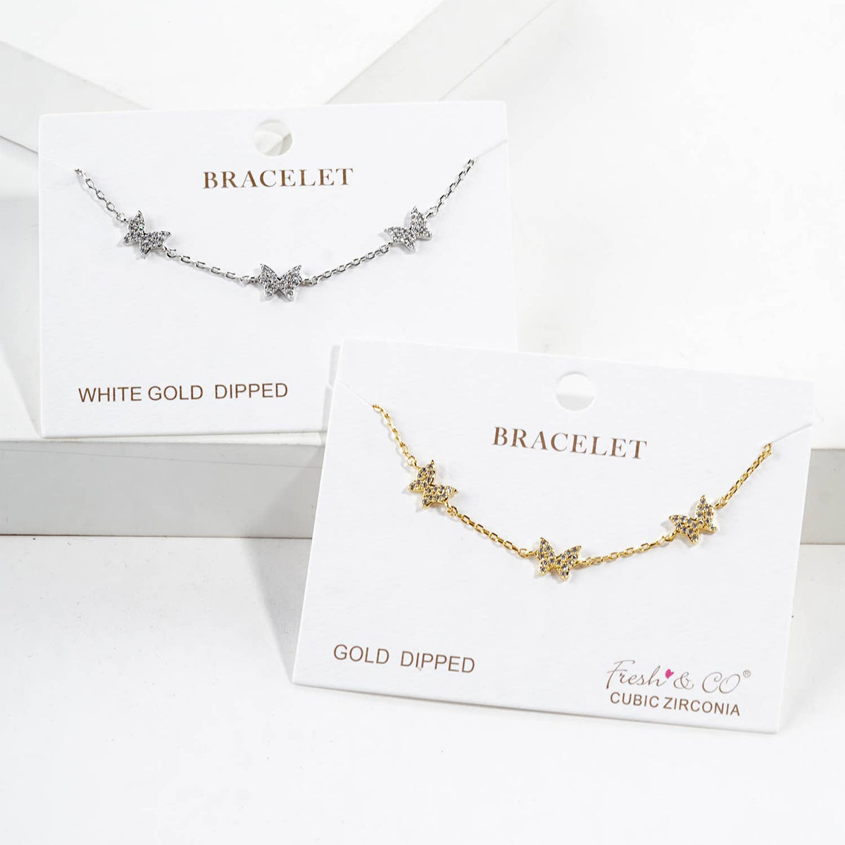 Sparkling Pavé Butterfly Trio Bracelet in 14K Gold Finish