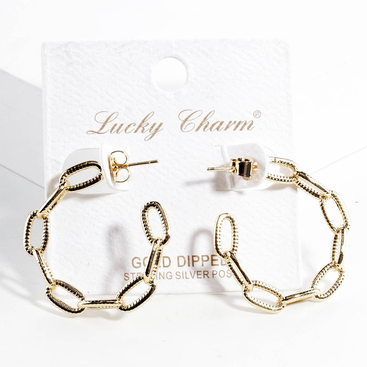 Textured Geometric Link Hoop Earrings