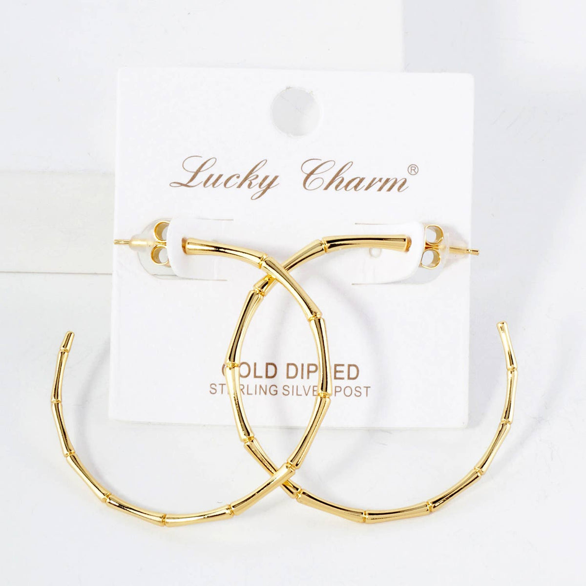 Polished Brass Delicate Bamboo Design 40mm Hoop Earrings