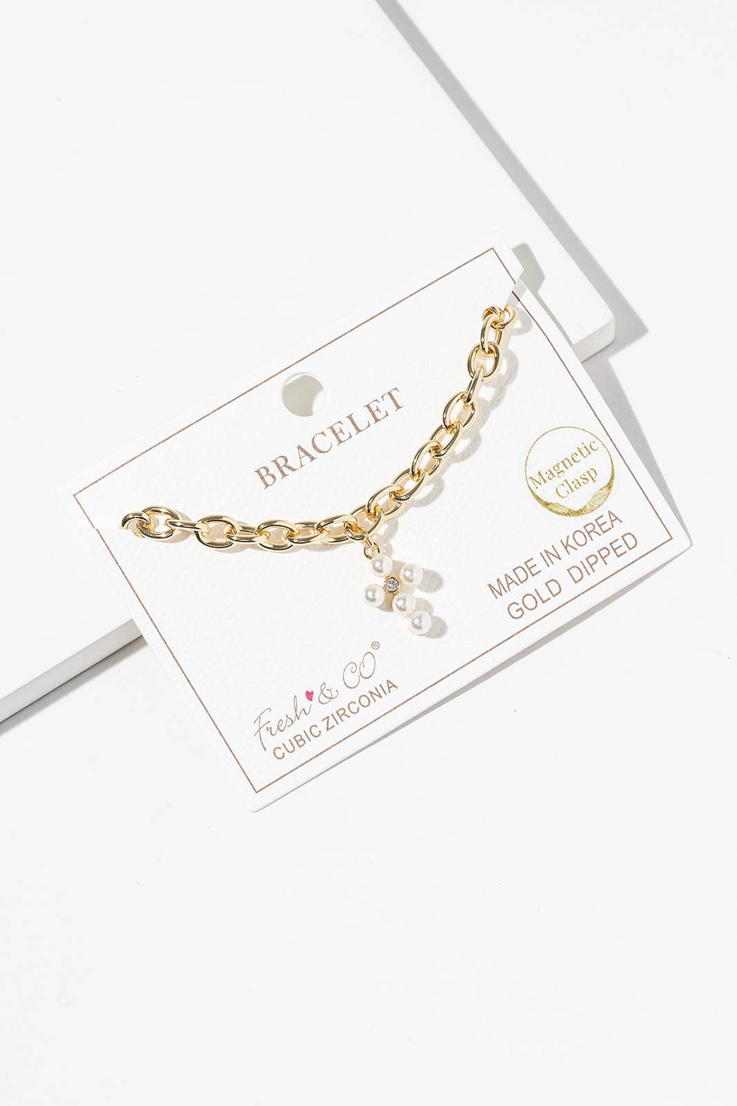 Pearl Cross Charm Chain Bracelet