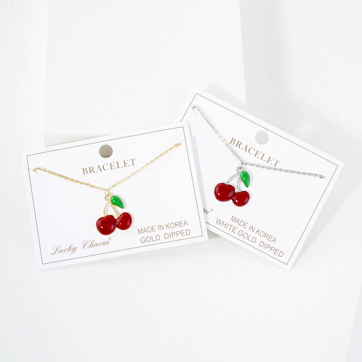 Enamel Cherry Charm Delicate Chain Bracelet