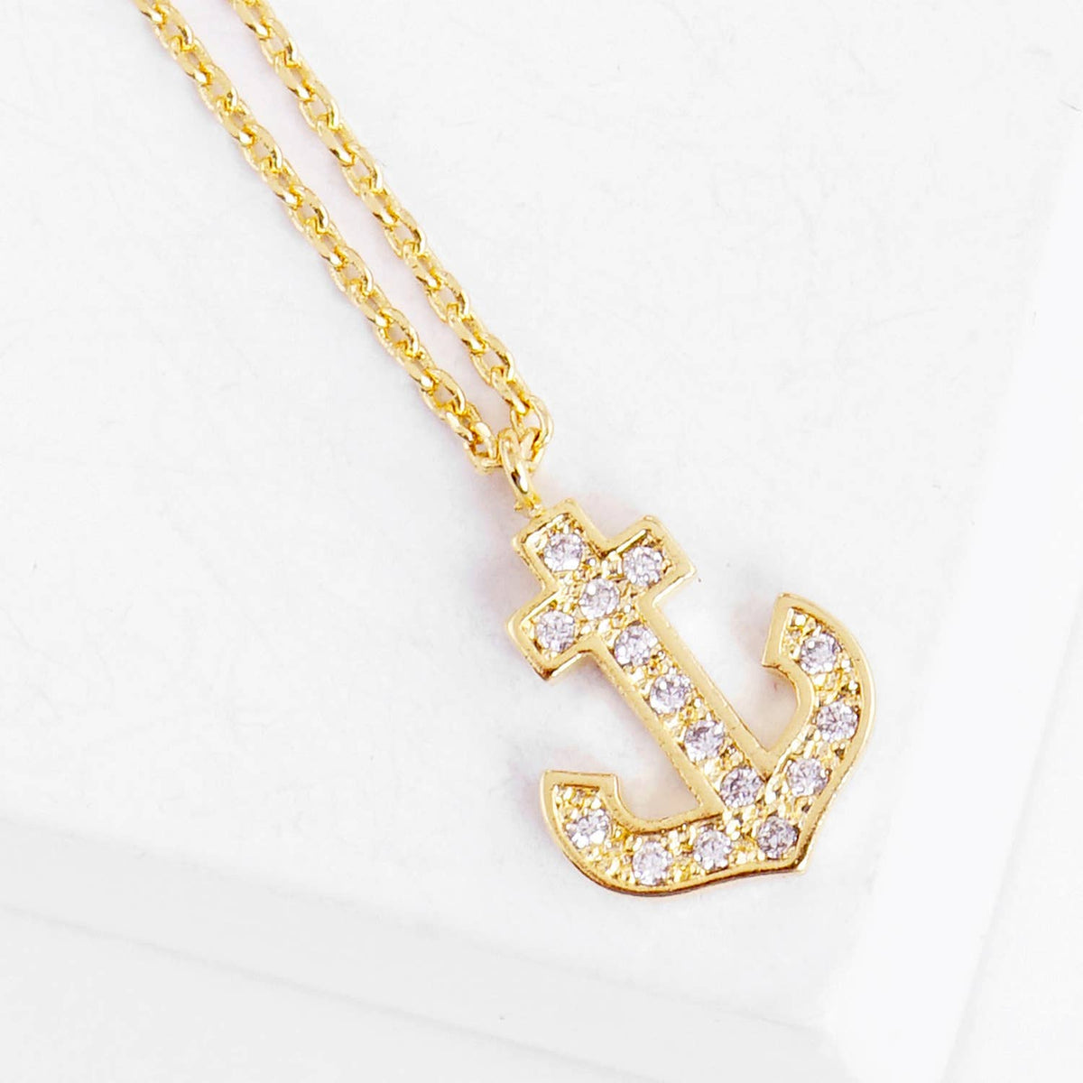 Pave Diamond Anchor Pendant Necklace