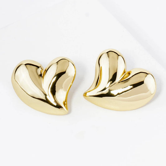 18K GOLD DIPPED CHUNKY HEART STUD EARRINGS