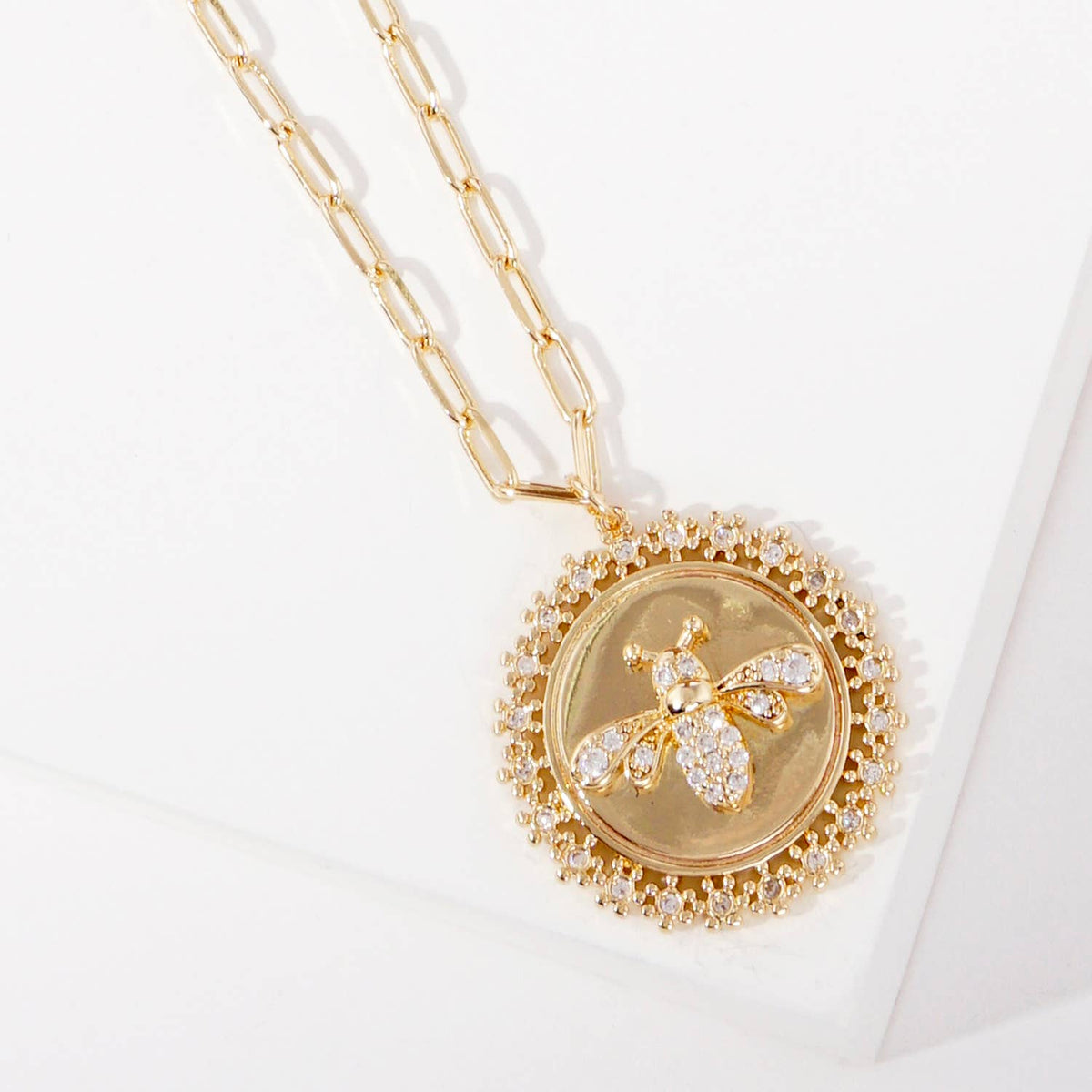 Gold Plated Bee Coin Charm Necklace