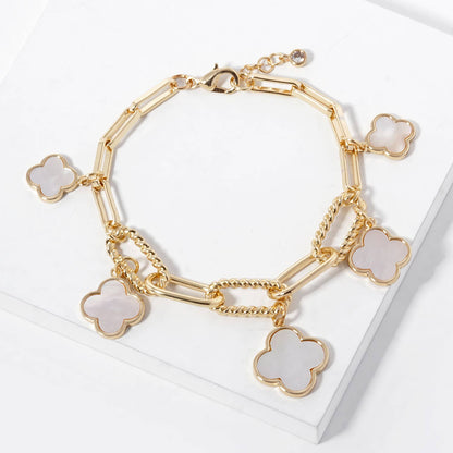 18K Gold Plated Clover Charm Paperclip Link Bracelet