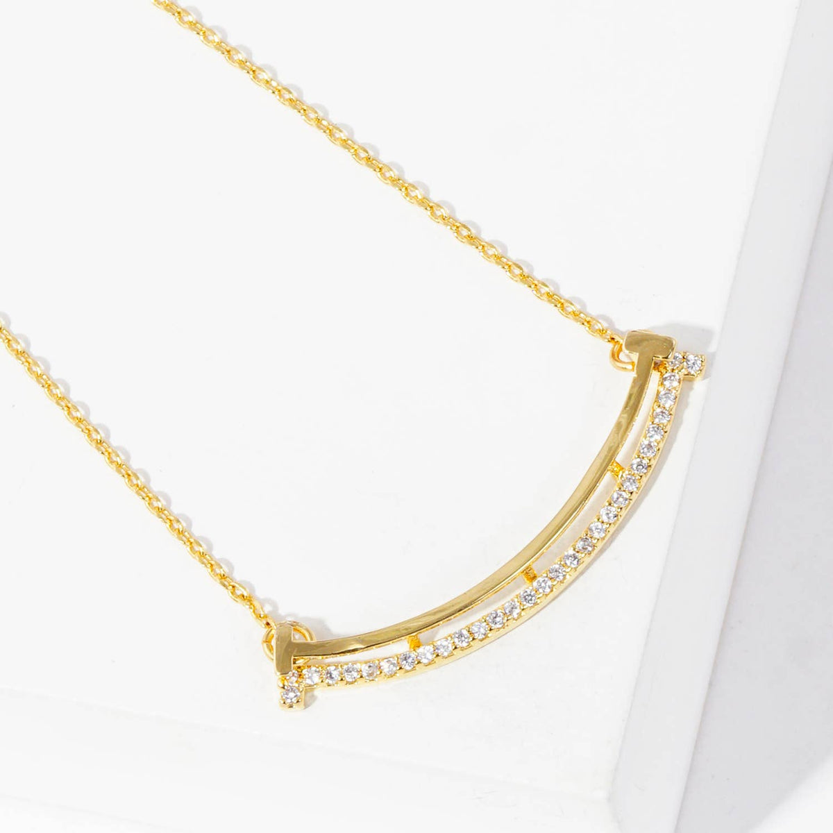 Gold Plated Curved Bar Necklace