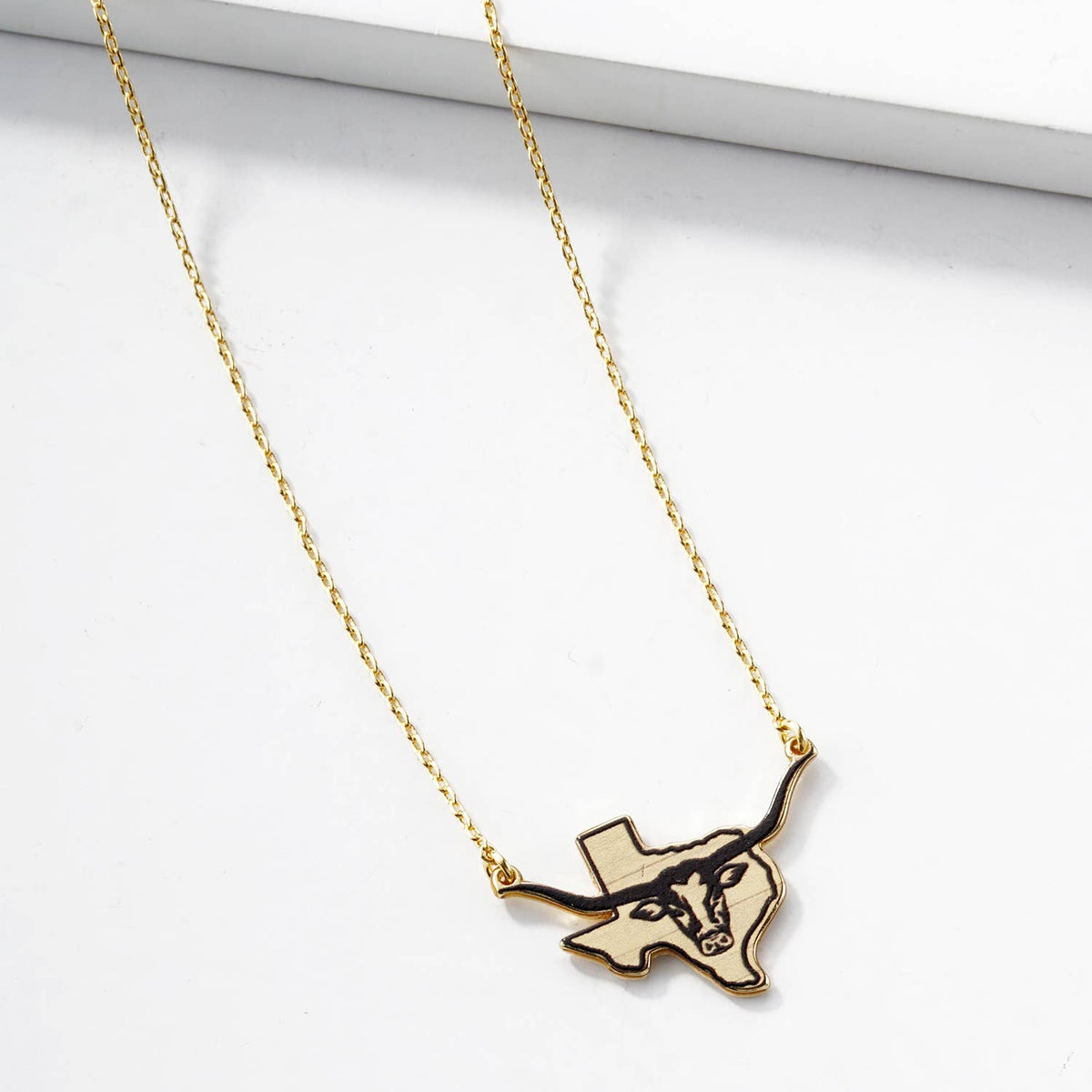 Texas Longhorn Outline State Pendant Necklace