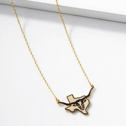 Texas Longhorn Outline State Pendant Necklace
