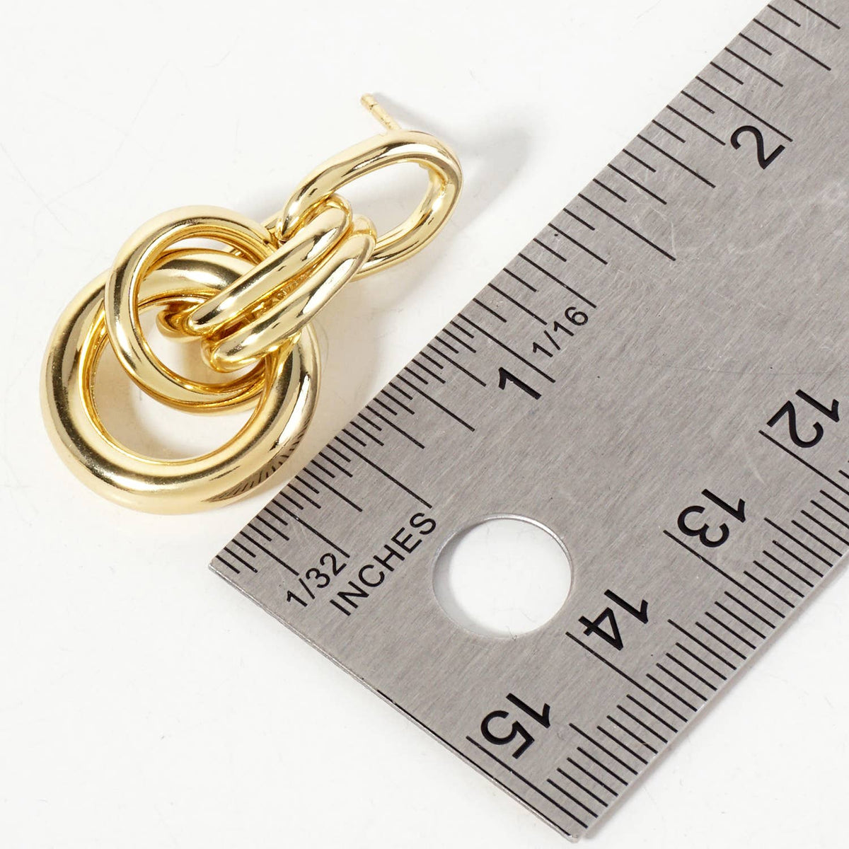 Polished Brass Interlocking Circles Drop Gold-Dipped Earring