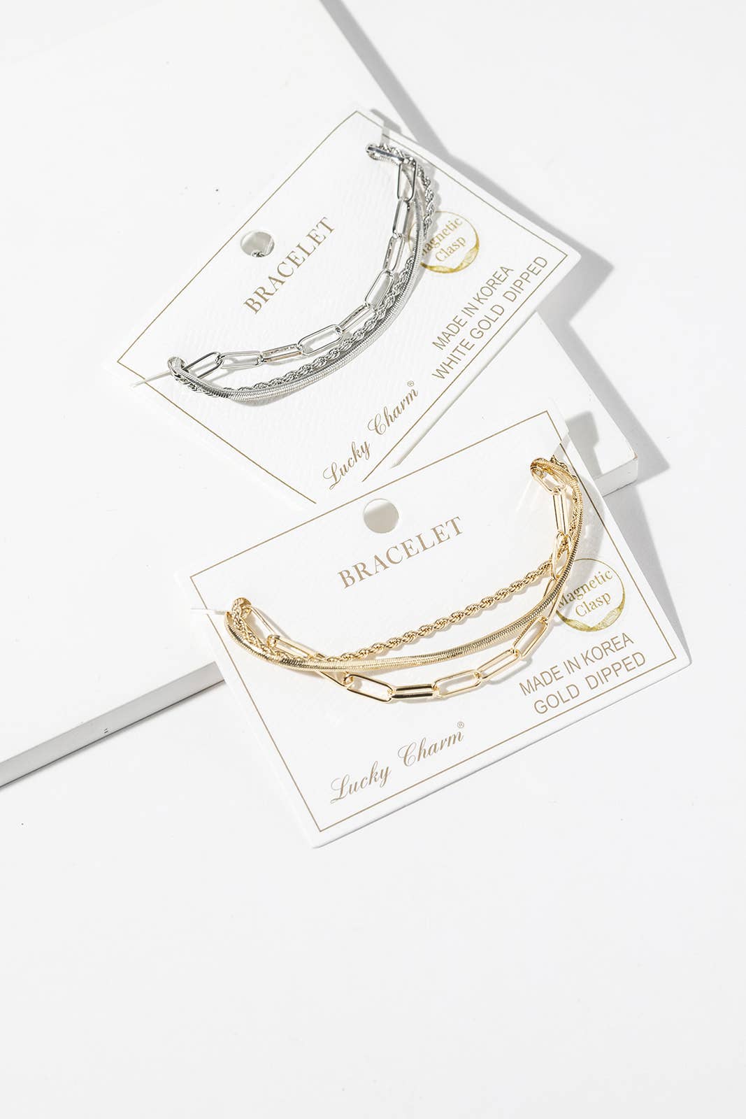 3-in-1 Layered Chain Bracelet with Easy Magnetic Clasp