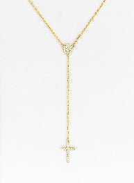 Minimalist Pave CZ Disc and Cross Y-Necklace