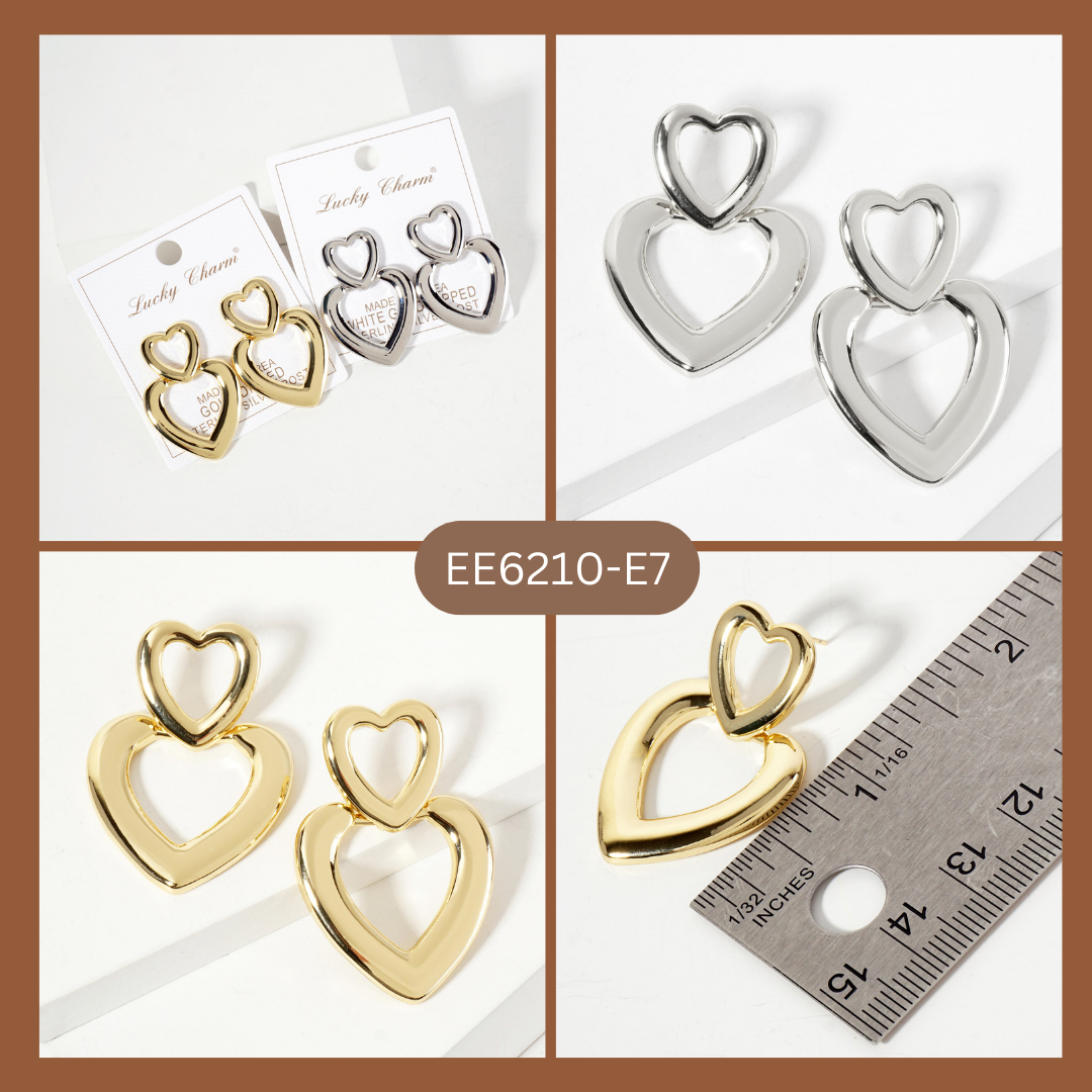 Polished Brass Cutout Double Heart Drop Dangle Earrings