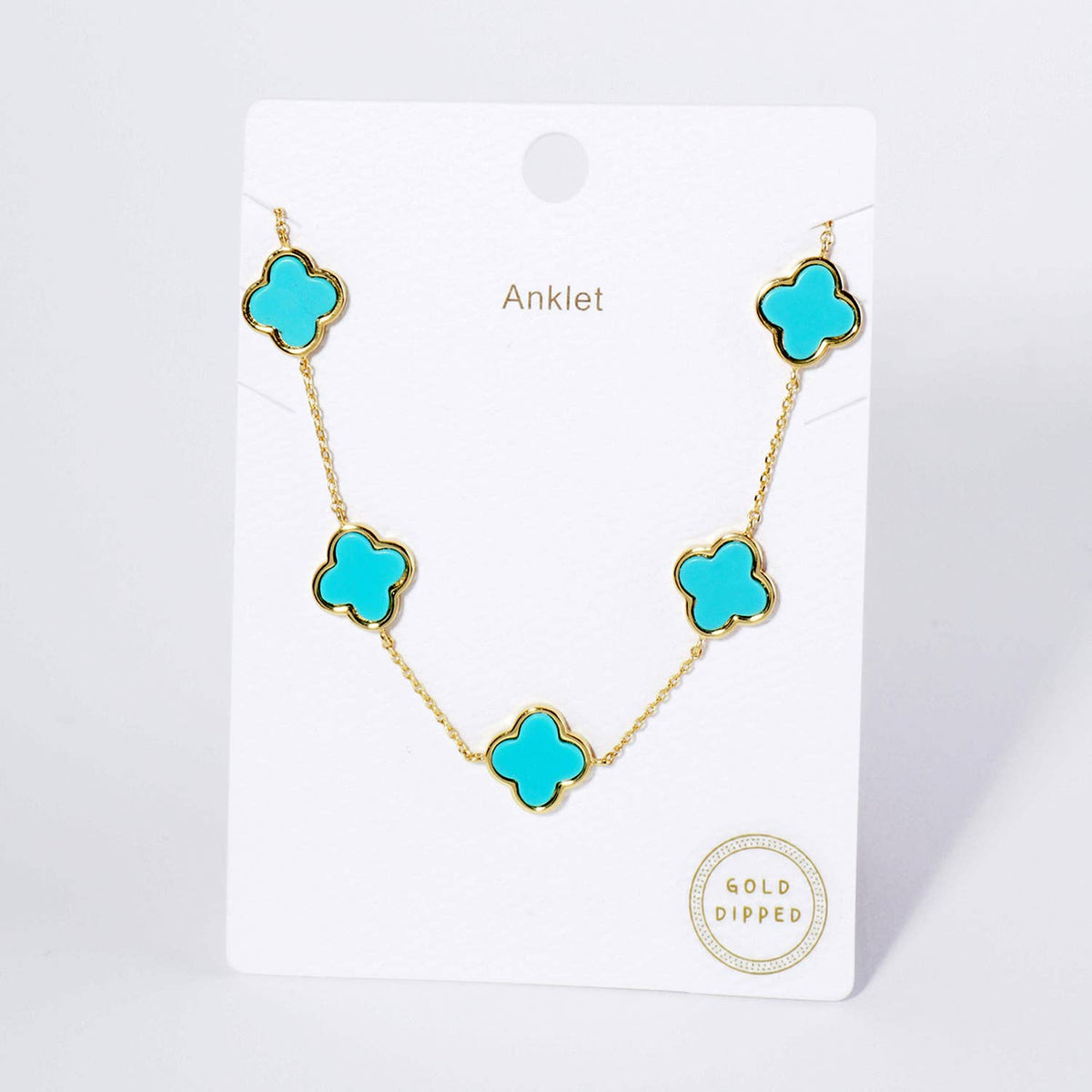 18K Gold Dipped 12mm Five Quatrefoil Brass Chain Anklet.