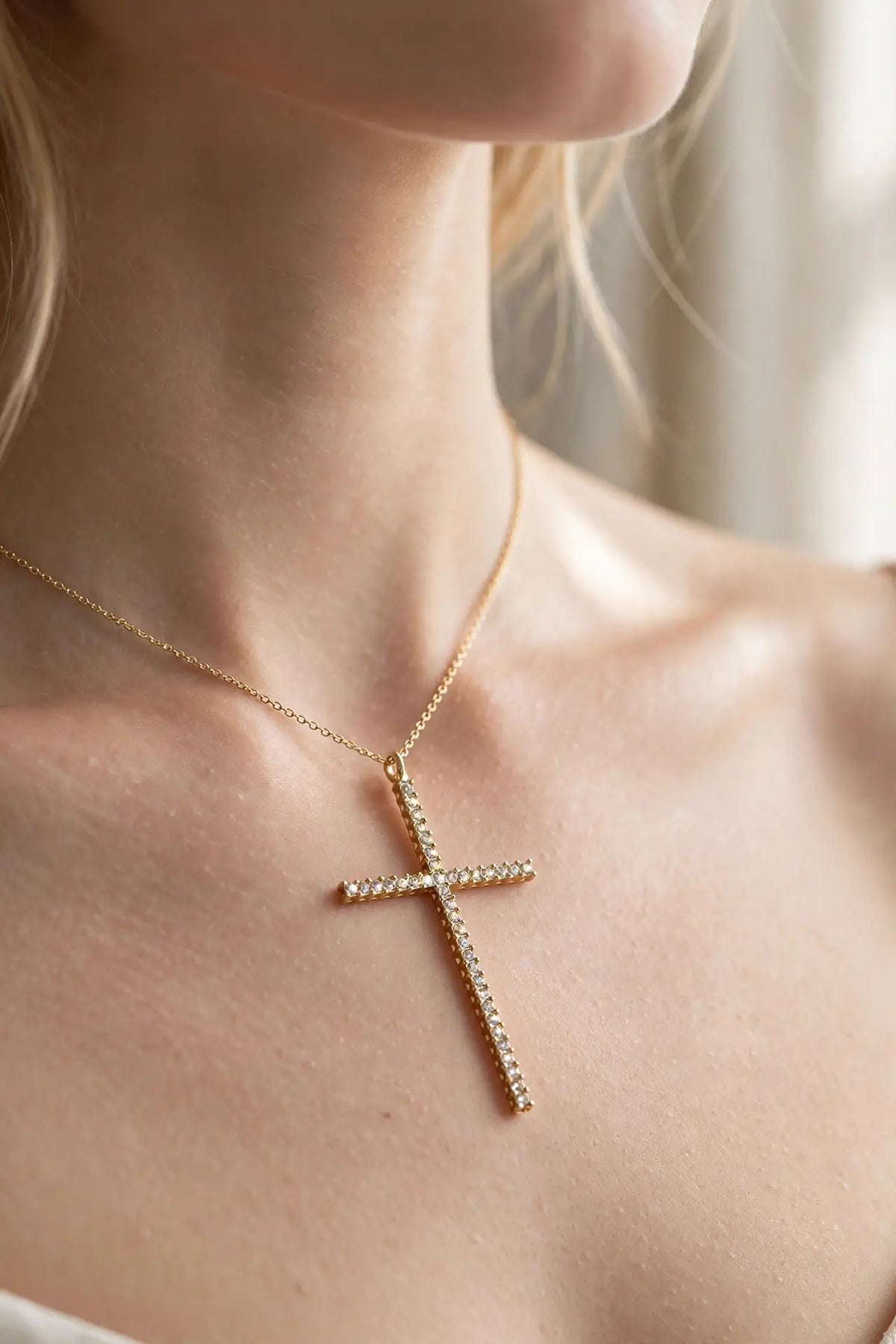 Crystal Cross Pendant Necklace – Gold & Silver Pavé Cross