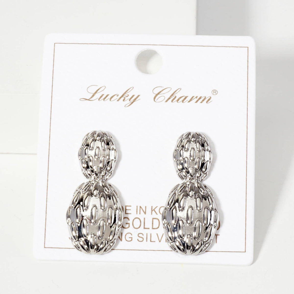 Polished Oval-Texture Peanut-Shaped Brass Earrings