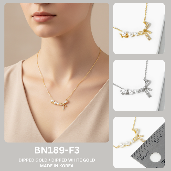 Dainty Crystal Bow and Pearl Bar Necklace