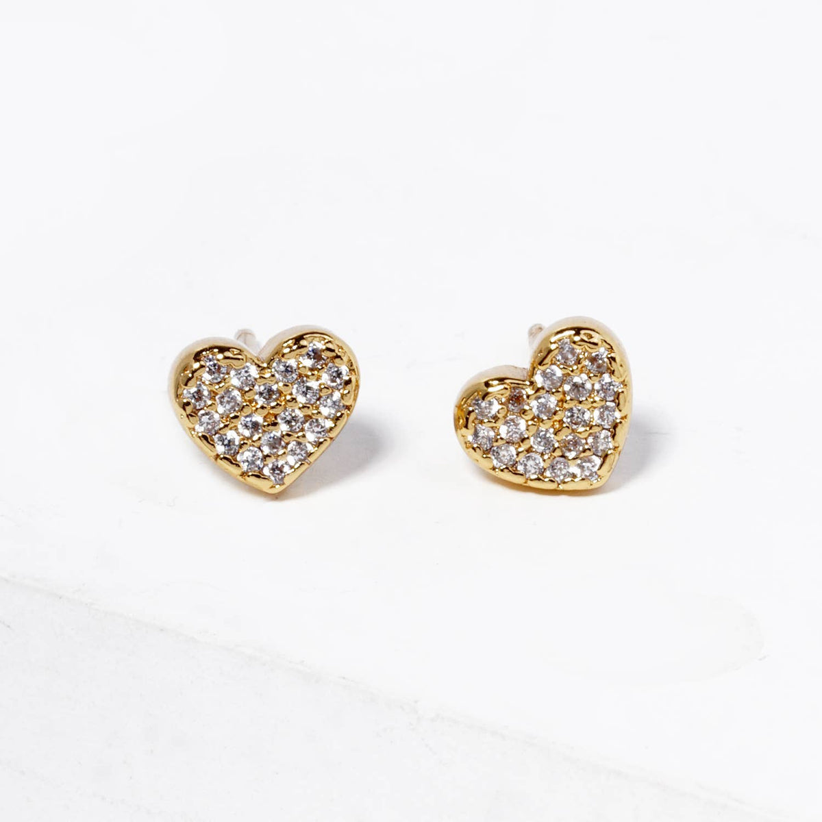 18K Gold Dipped CZ Pave 5mm Heart Post Stud Earrings