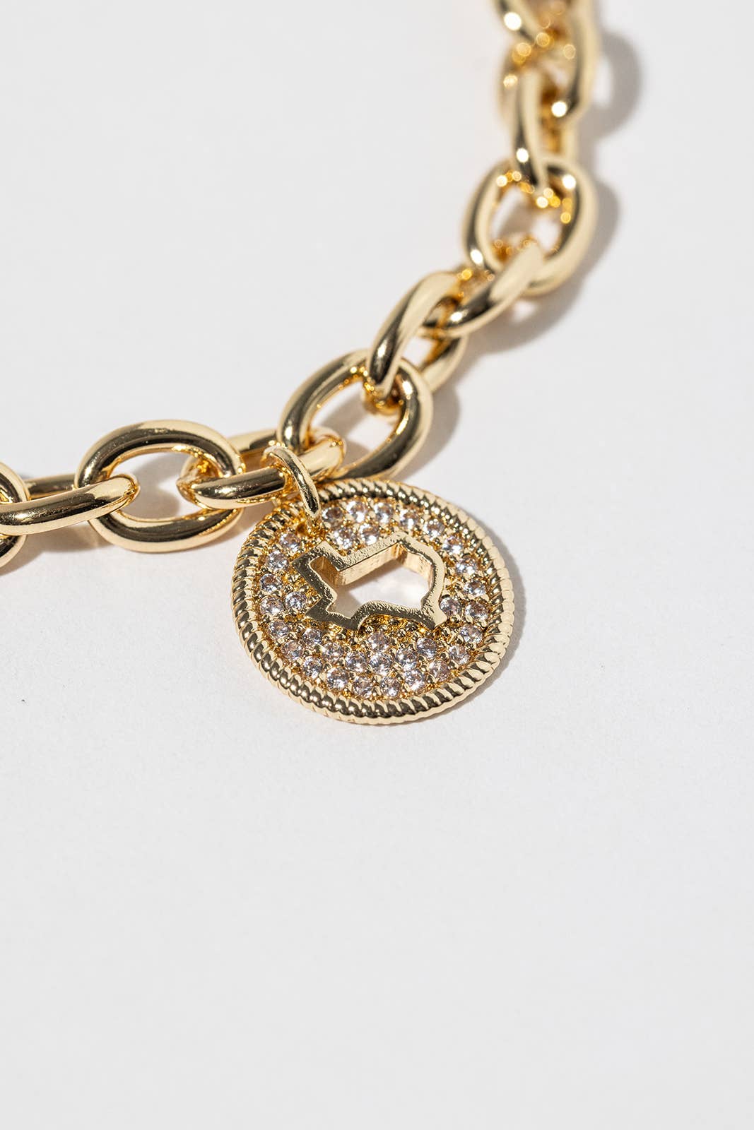Texas State Charm Pave Cubic Zirconia Link Chain Bracelet