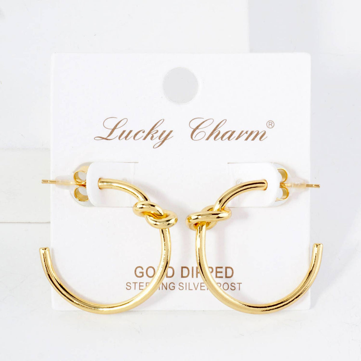 Polished Brass Delicate Knot Accent 25mm Hoop Earrings