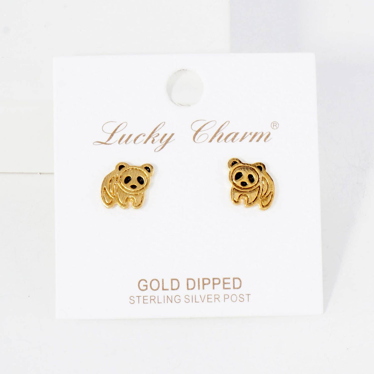 Animal-Theme Brushed Brass 10mm Panda Stud Earrings