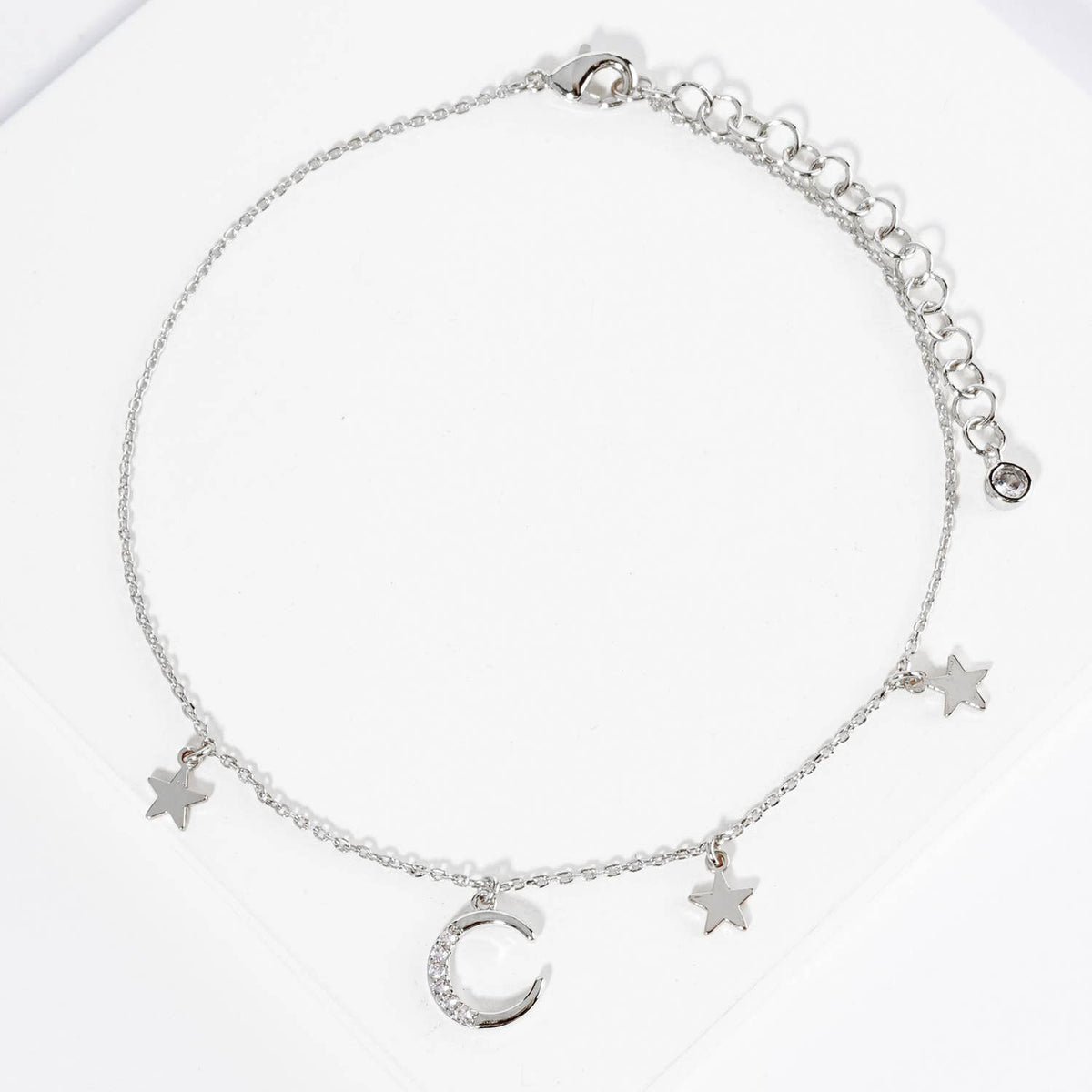 Celestial Moon and Star Cubic Zirconia Charm Anklet