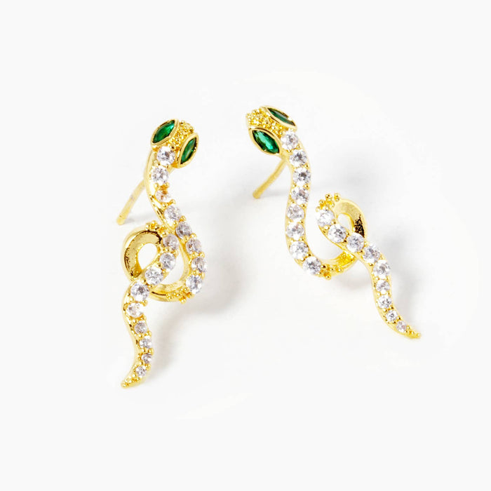 Dainty Slithering Snake Stud Earrings with Cubic Zirconia