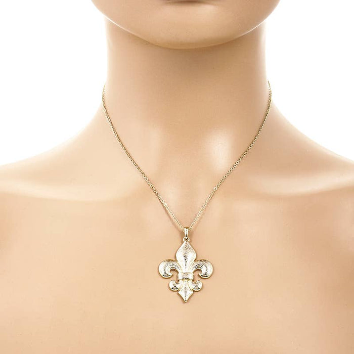 Gold Plated Bold Fleur De Lis Necklace