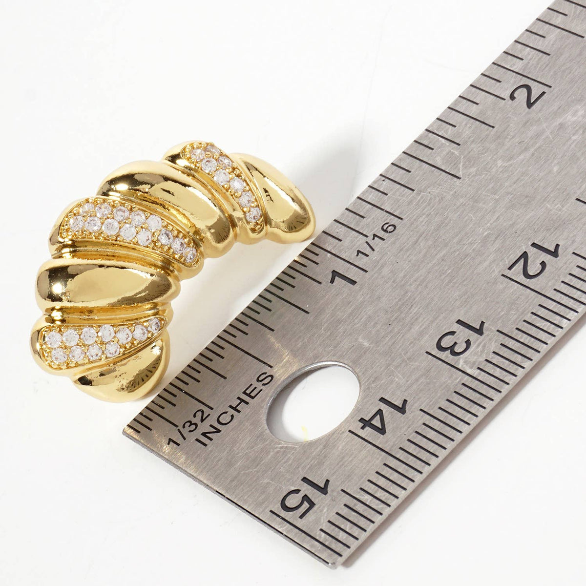 Pave-Set Croissant-Shaped 18K-Gold-Dipped Post Earrings