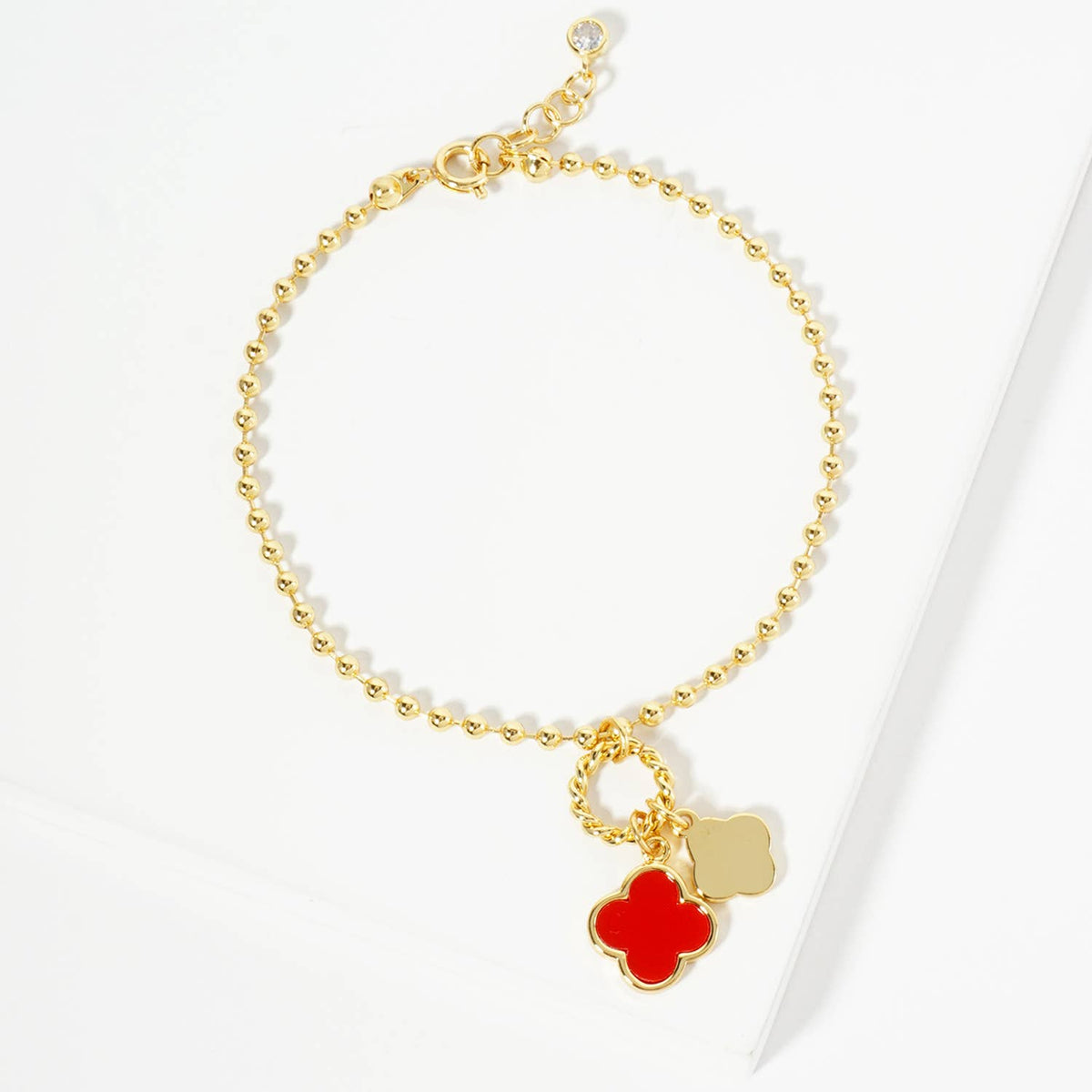 Dainty Double Clover Charm Beaded Bracelet