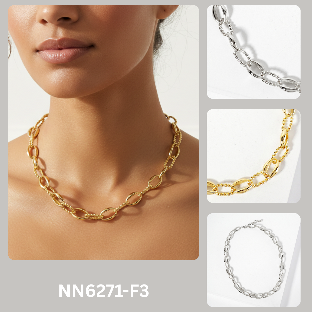 Rope-Texture Polished Brass Chain Necklace