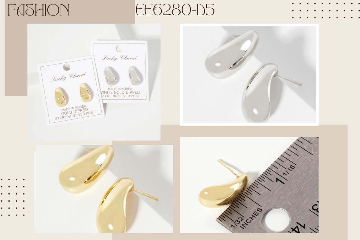 Polished Brass Teardrop-Shaped Stud Earrings