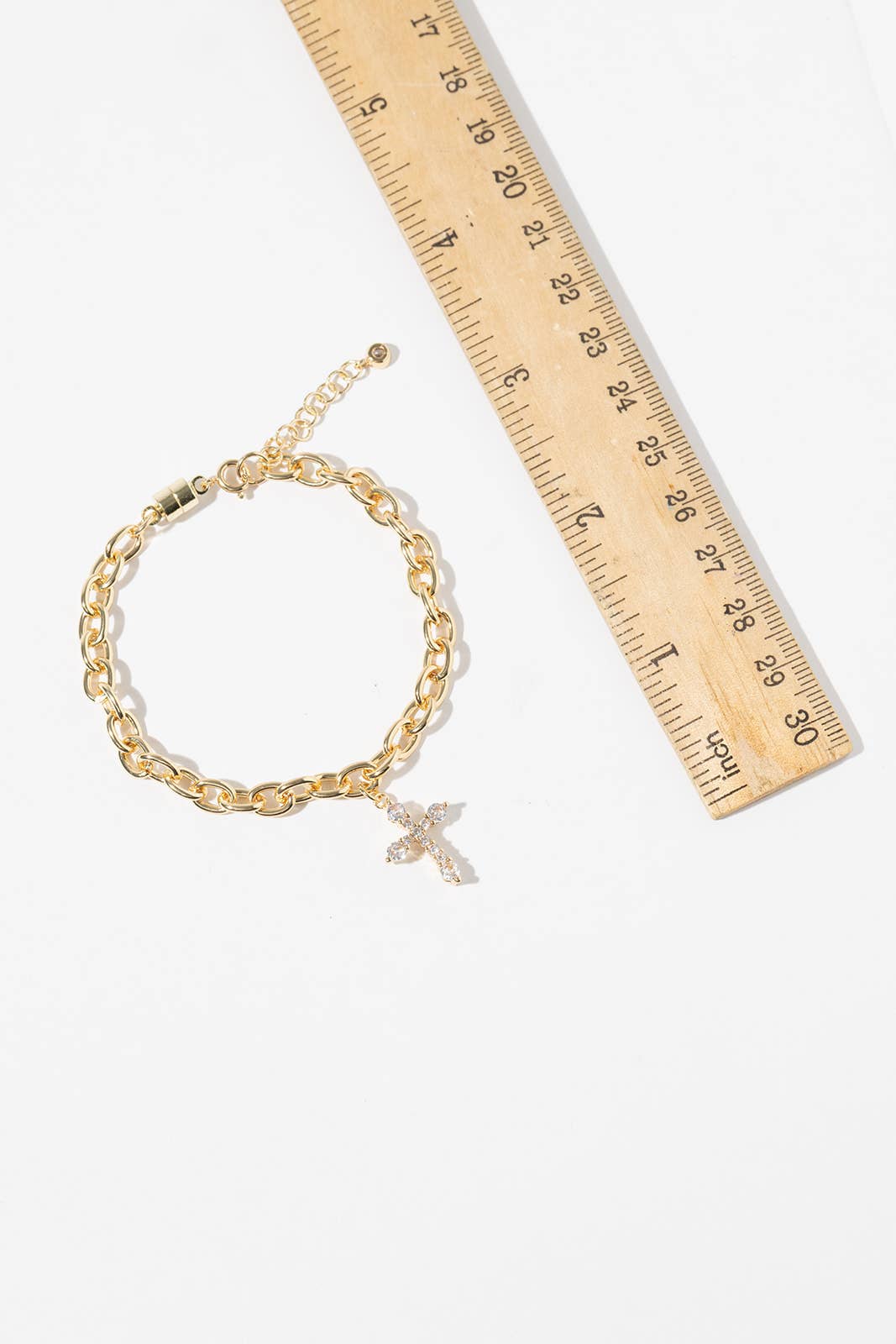 Cubic Zirconia Cross Charm Link Bracelet with Magnetic Clasp