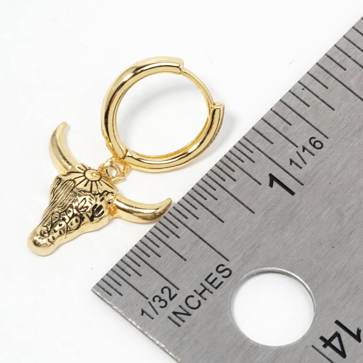 Western Bull Skull Charm Huggie Hoop Earrings