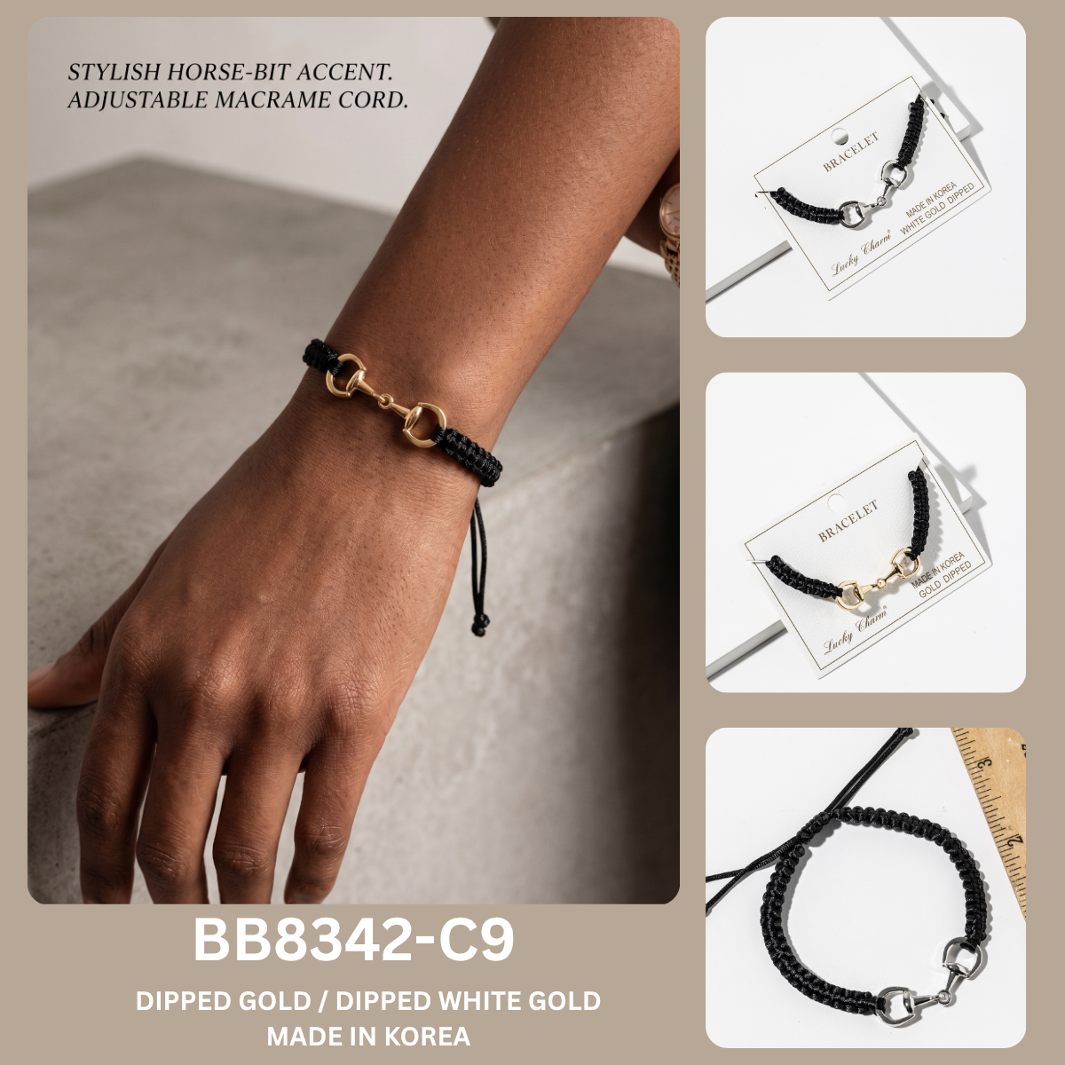 Horse-Bit Accent Macrame Cord Bracelet