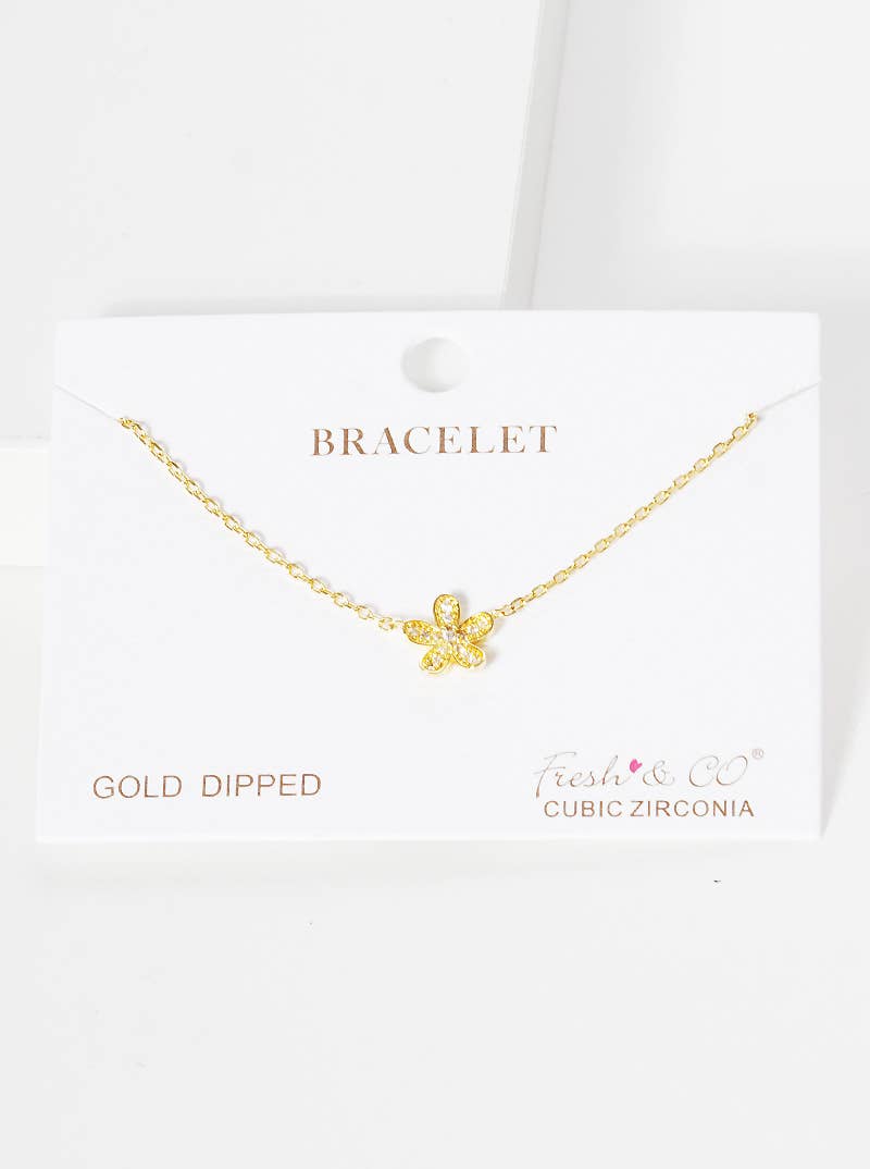 Dainty Pavé Flower Charm Bracelet