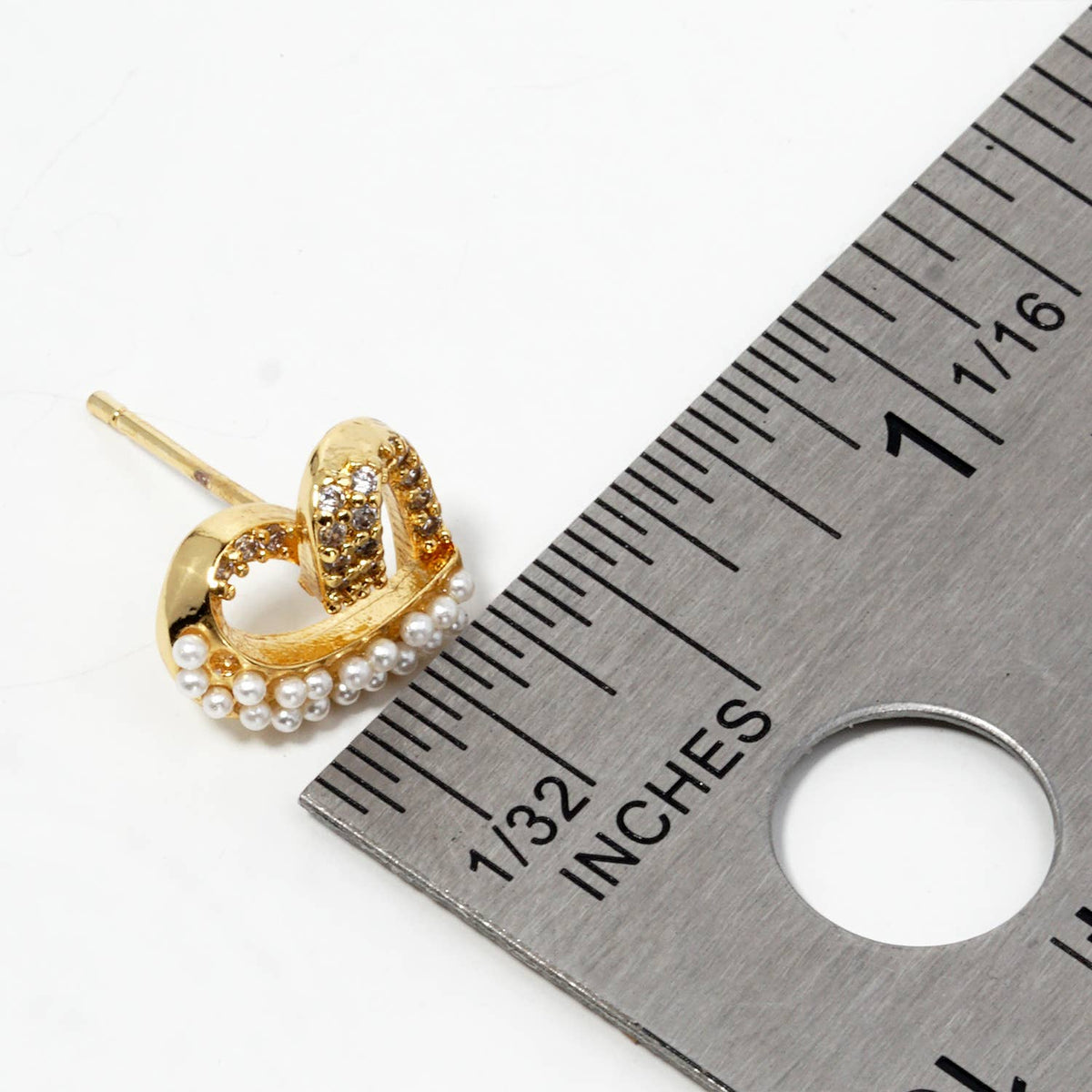 Dazzling Pave Heart & Pearl Accent Stud Earrings