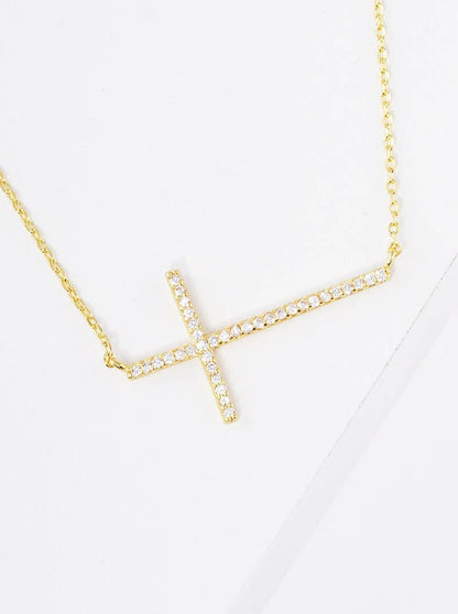 Gold Sideways Cross Necklace